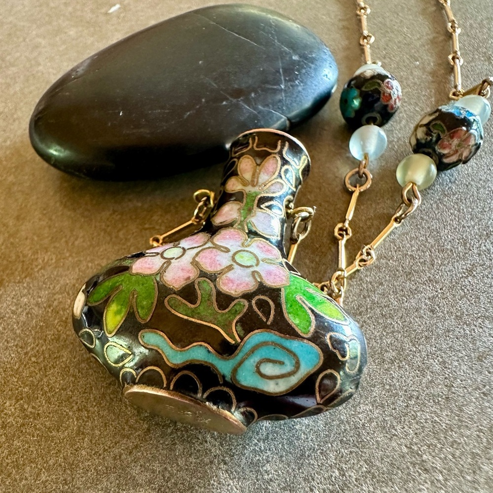 Vintage Cloisonné W/12K GF Chain Pendant EUC